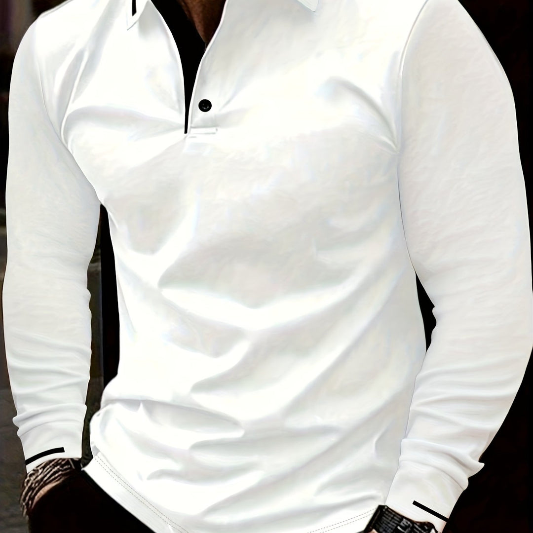 Men's Long-Sleeve Button-Placket Summer Polo Shirt – image 3