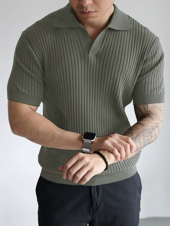 Men's Short-Sleeve Ribbed Open-Collar Summer Polo Shirt – image 8