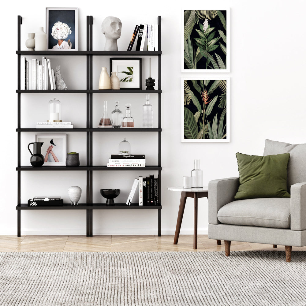 Black 5-Shelf Ladder Bookshelf