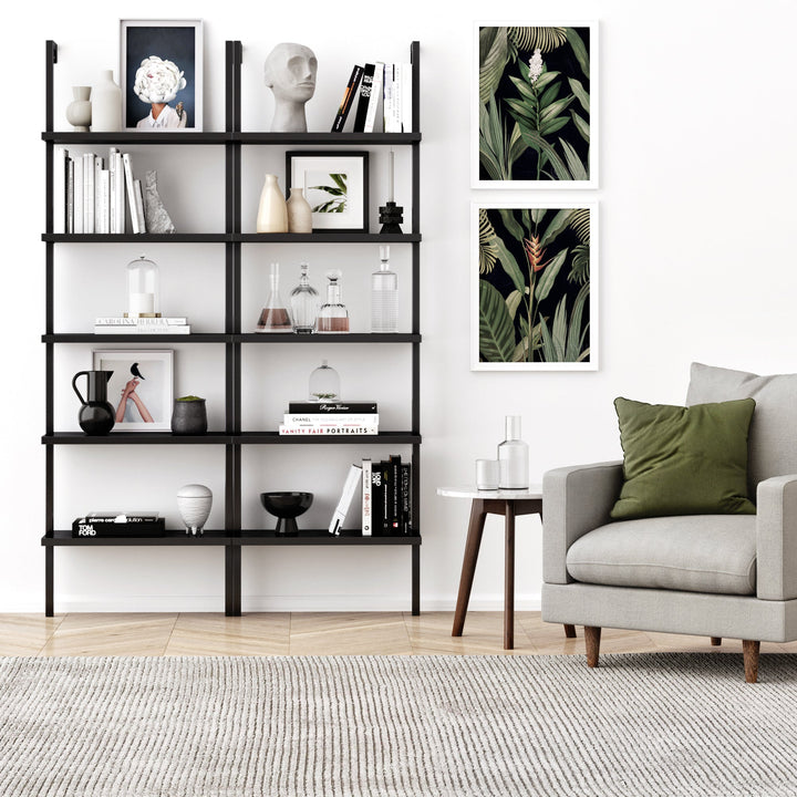 Black 5-Shelf Ladder Bookshelf