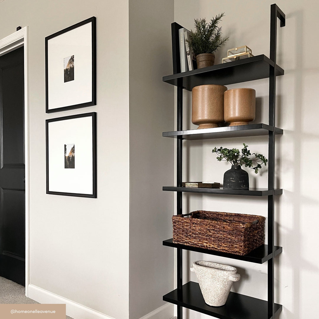 Black 5-Shelf Ladder Bookshelf