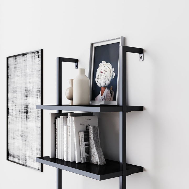 Black 5-Shelf Ladder Bookshelf