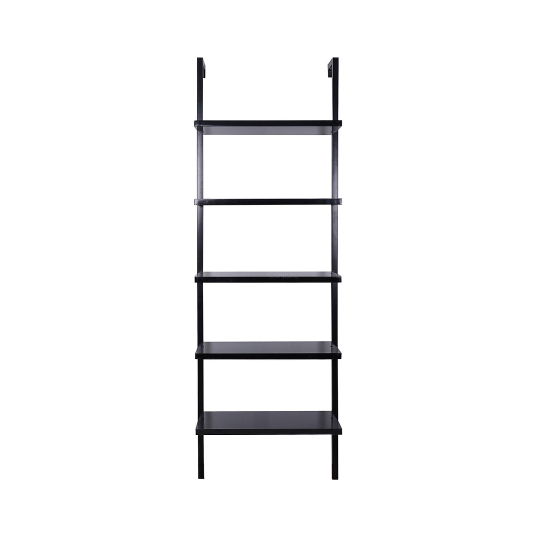 Black 5-Shelf Ladder Bookshelf