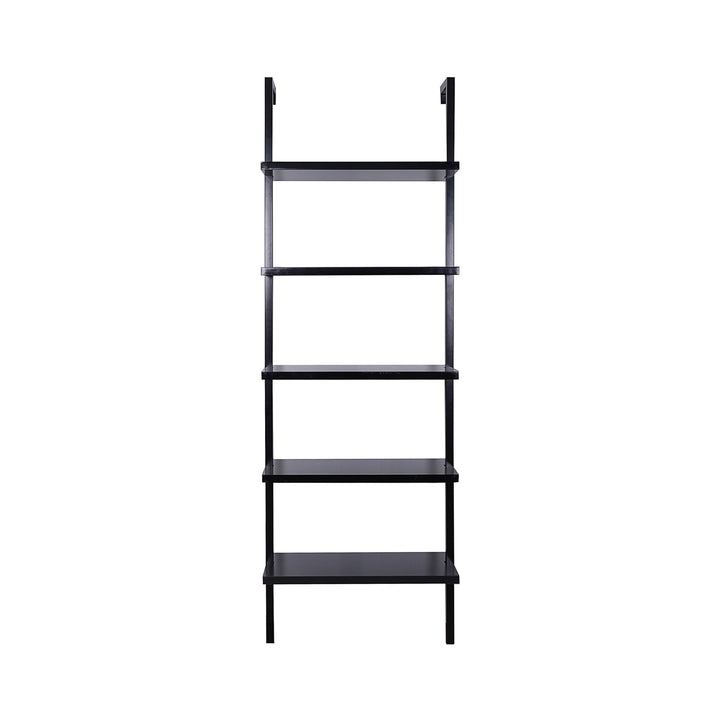 Black 5-Shelf Ladder Bookshelf