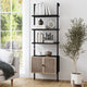 Black Ladder Bookshelf with Rattan-Effect Doors