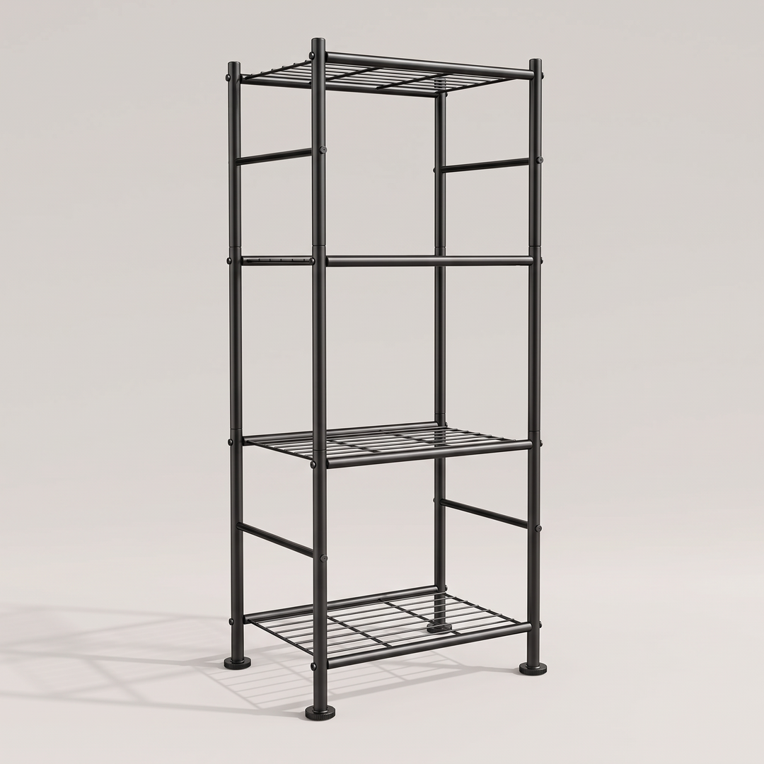 4-tier black metal storage shelf