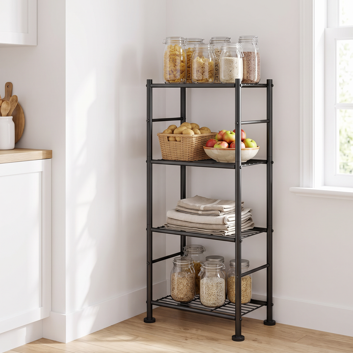 4-tier black metal storage shelf