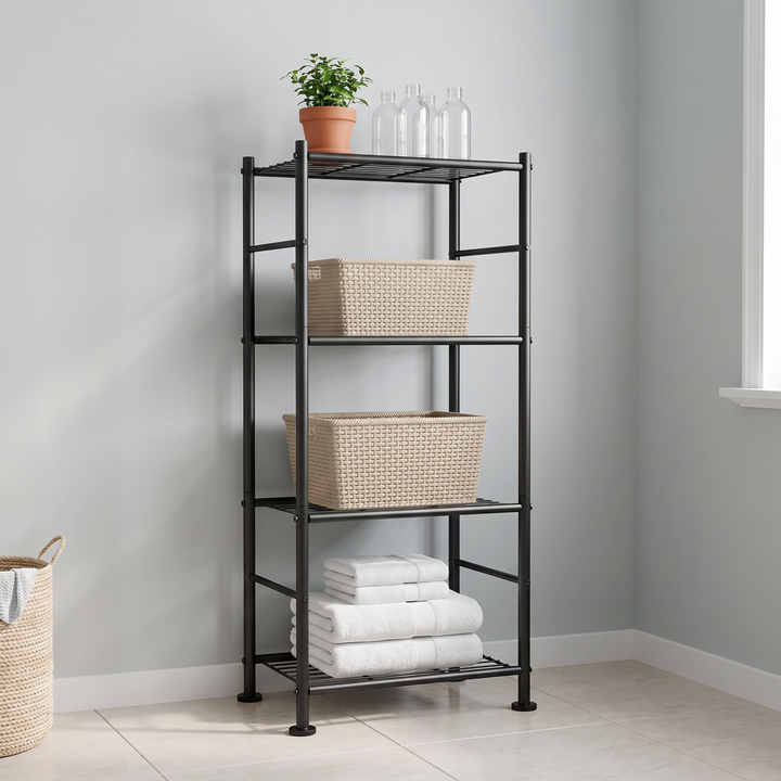 4-tier black metal storage shelf