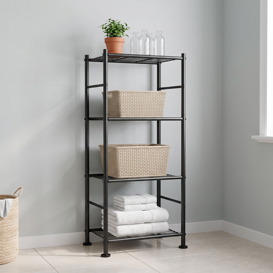 4-tier black metal storage shelf