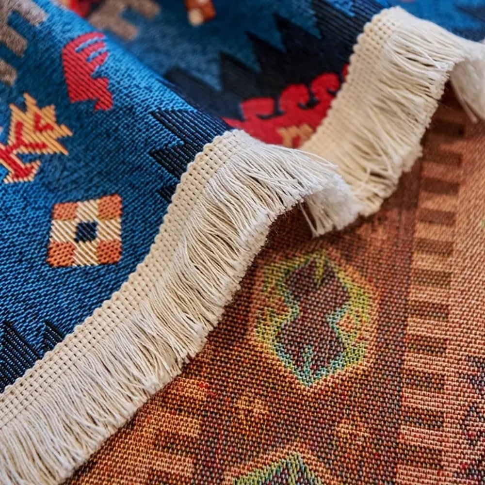 Blue boho jacquard sofa throw