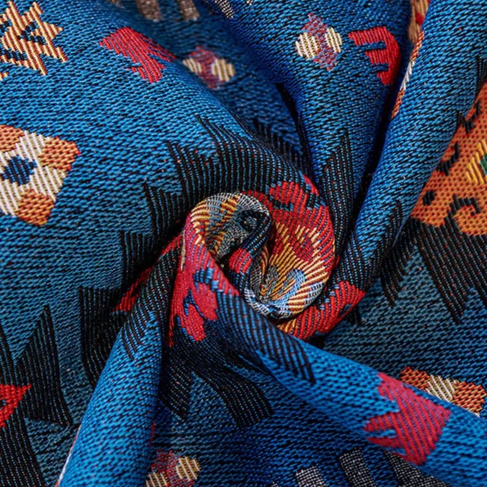 Blue boho jacquard sofa throw
