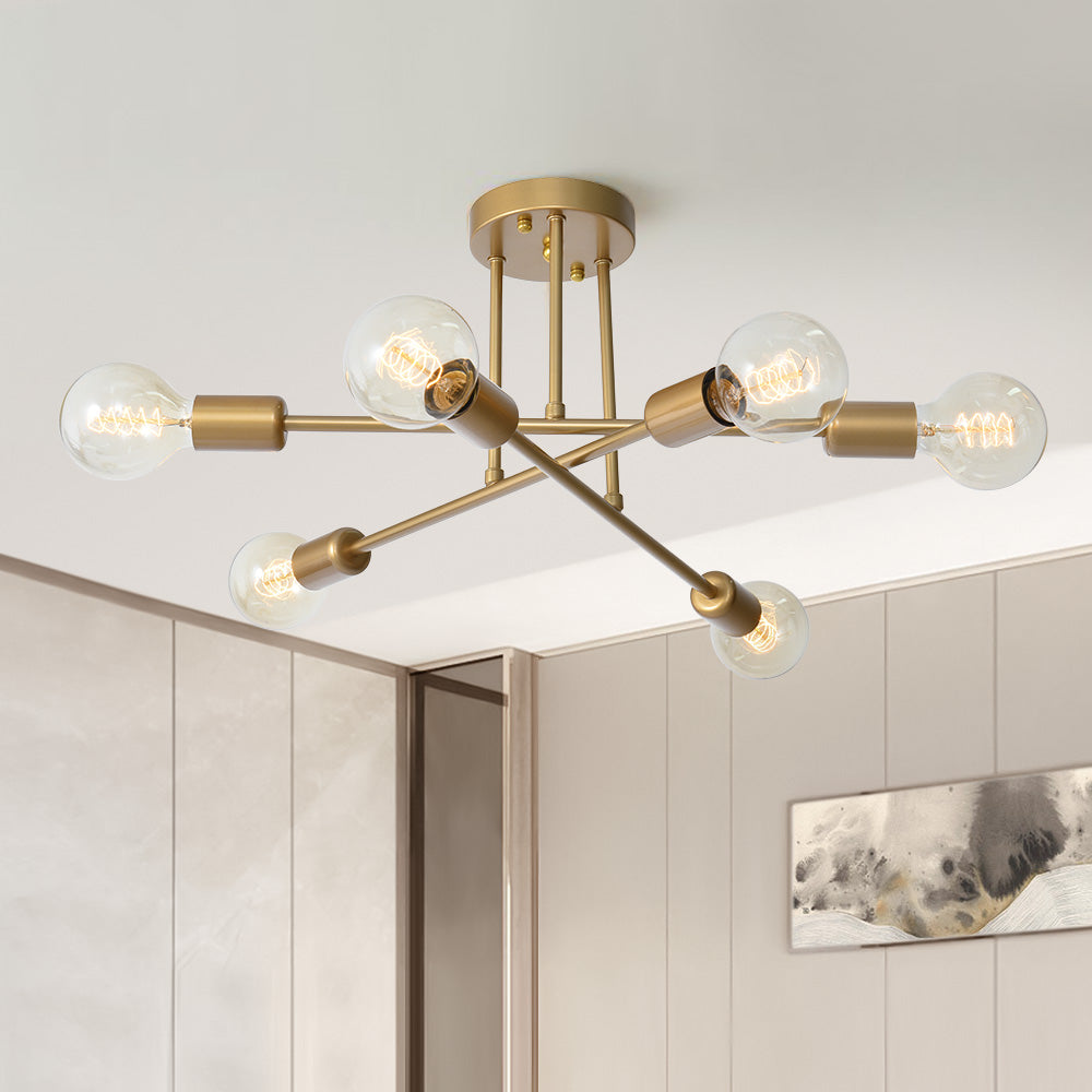 Brass Sputnik Semi Flush Chandelier