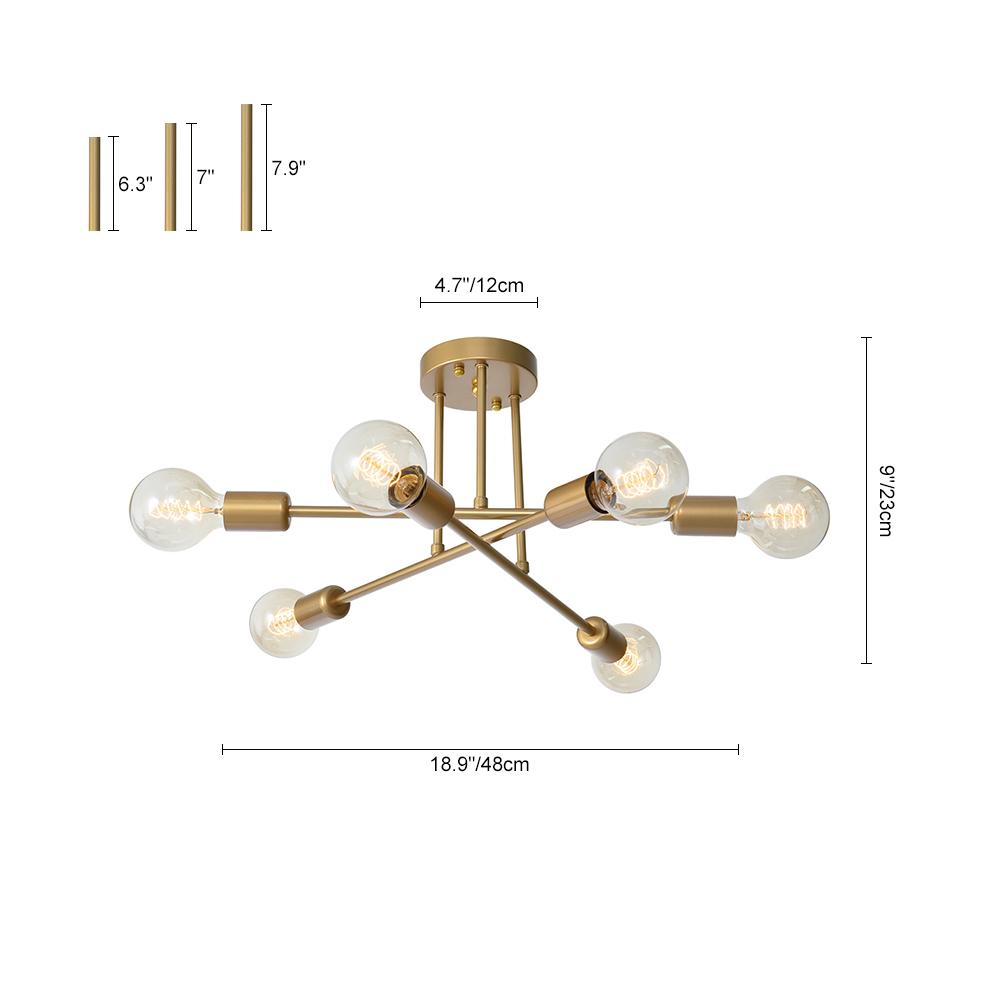 Brass Sputnik Semi Flush Chandelier