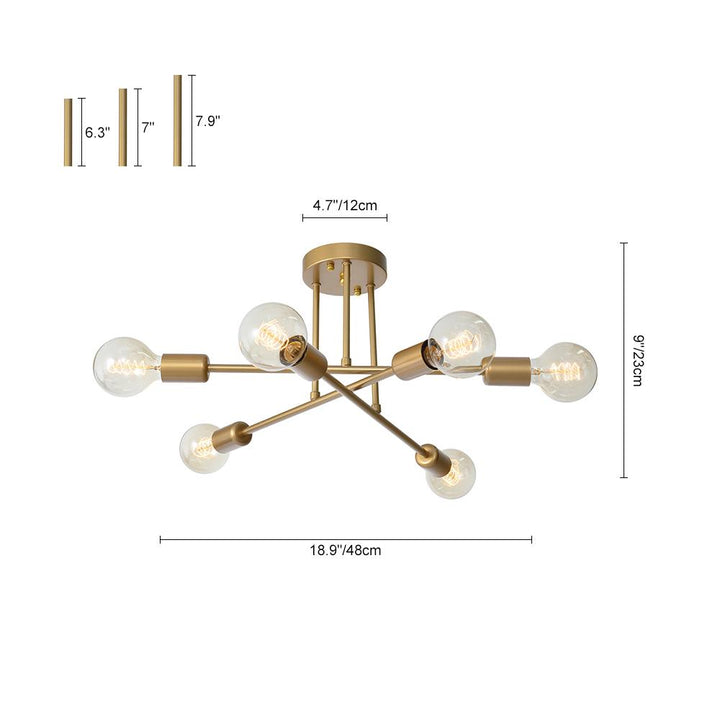 Brass Sputnik Semi Flush Chandelier
