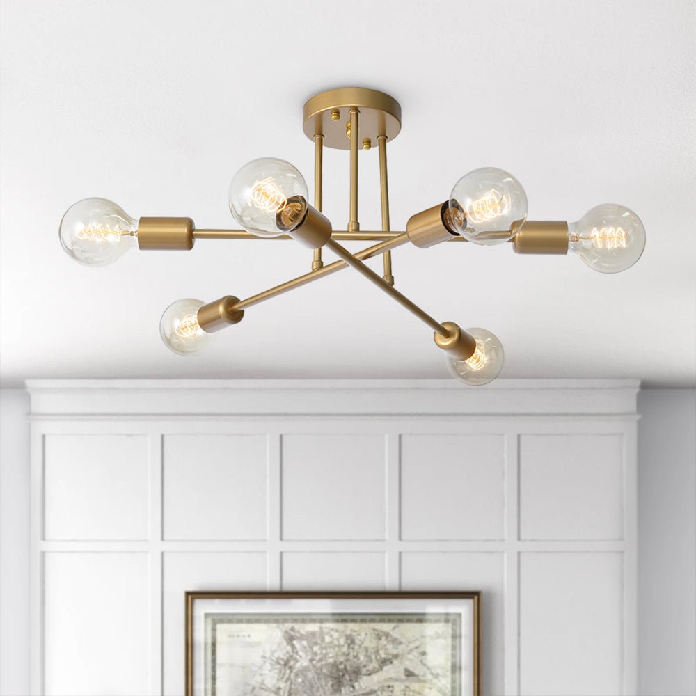 Brass Sputnik Semi Flush Chandelier