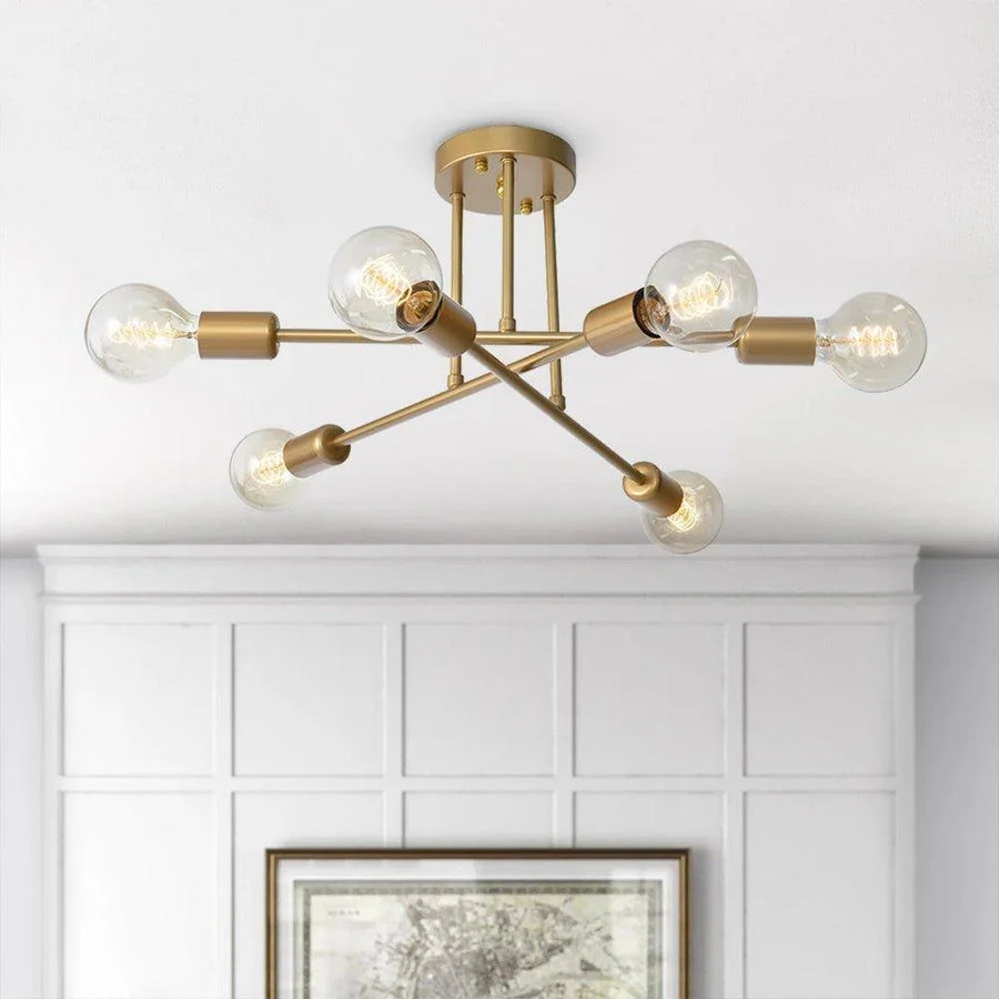 Brass Sputnik Semi Flush Chandelier