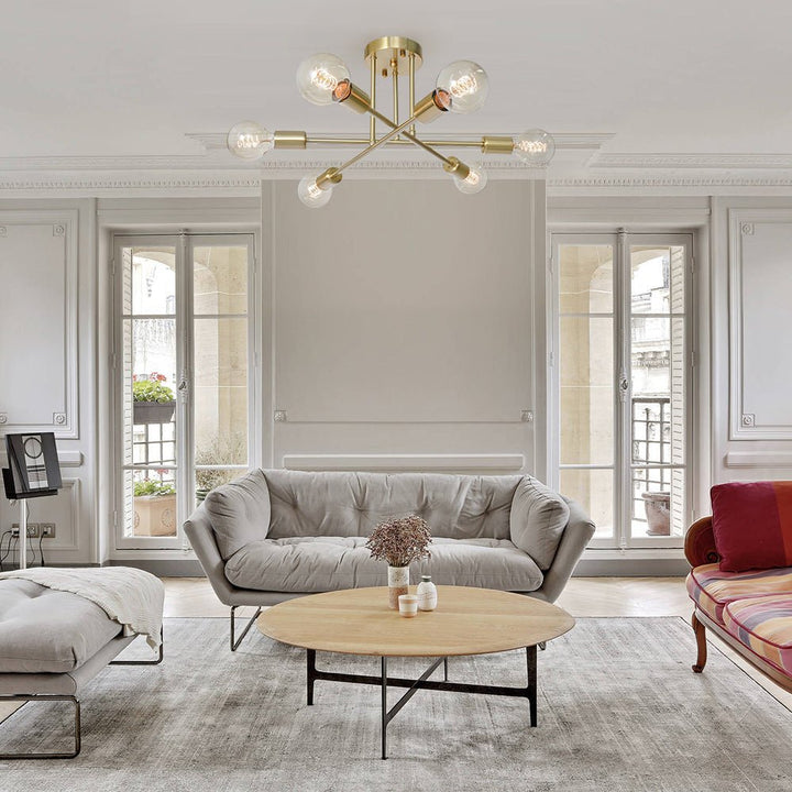 Brass Sputnik Semi Flush Chandelier