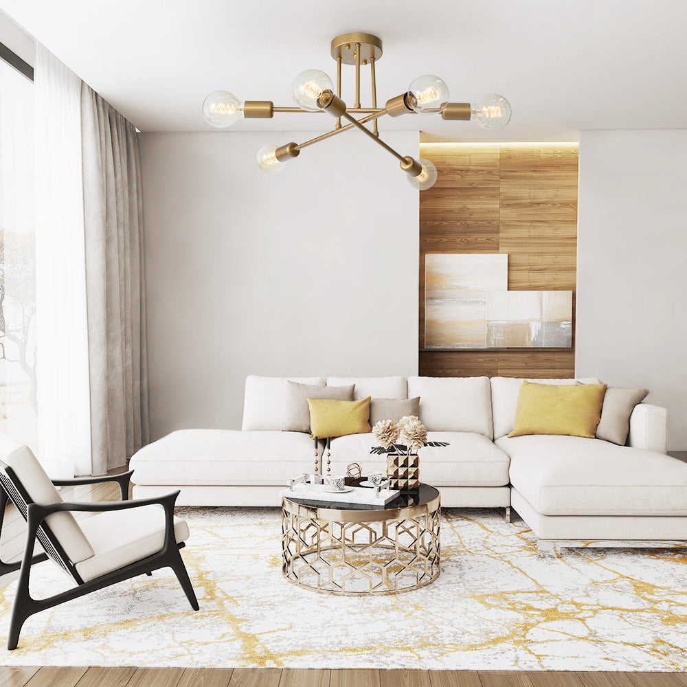 Brass Sputnik Semi Flush Chandelier