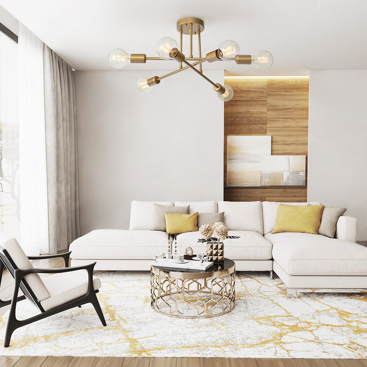 Brass Sputnik Semi Flush Chandelier