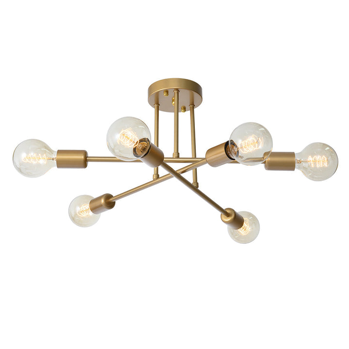 Brass Sputnik Semi Flush Chandelier