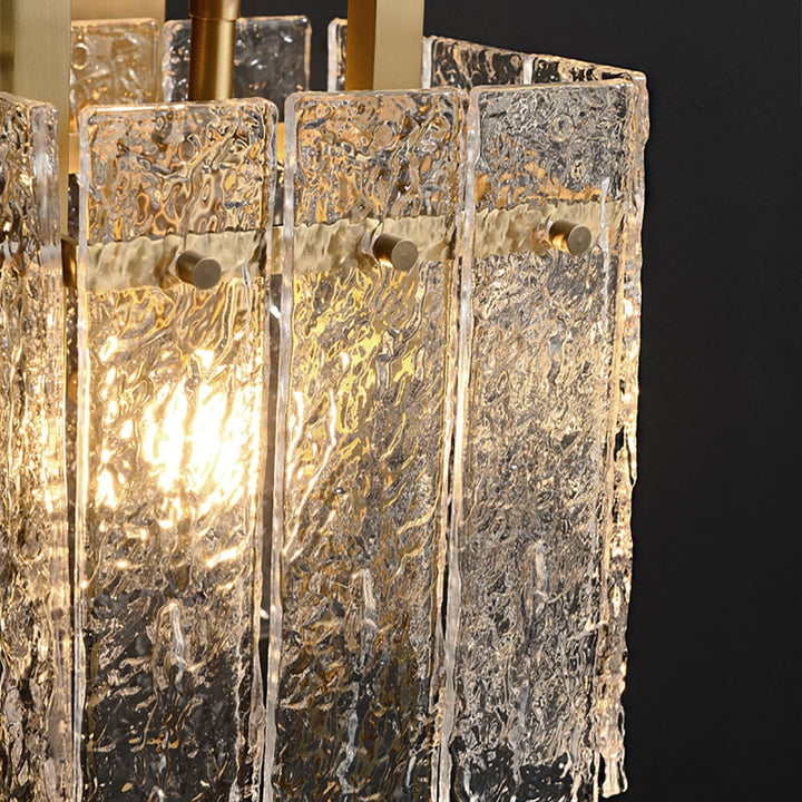 Brass Geometric Pendant Light with Water-Ripple Glass
