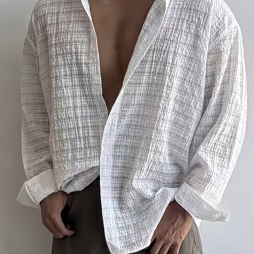 Men's Long-Sleeve Textured Summer Shirt – image 2