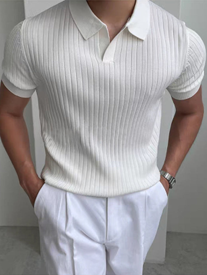 Men's Short-Sleeve Ribbed Open-Collar Summer Polo Shirt – image 10