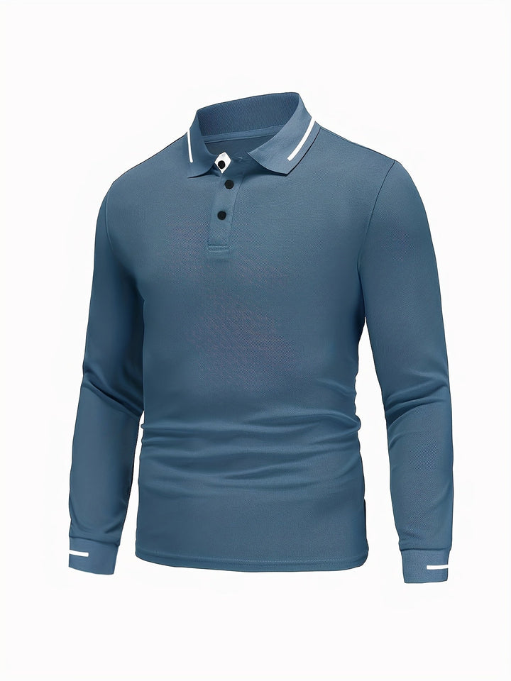 Men's Long-Sleeve Button-Placket Summer Polo Shirt – image 9