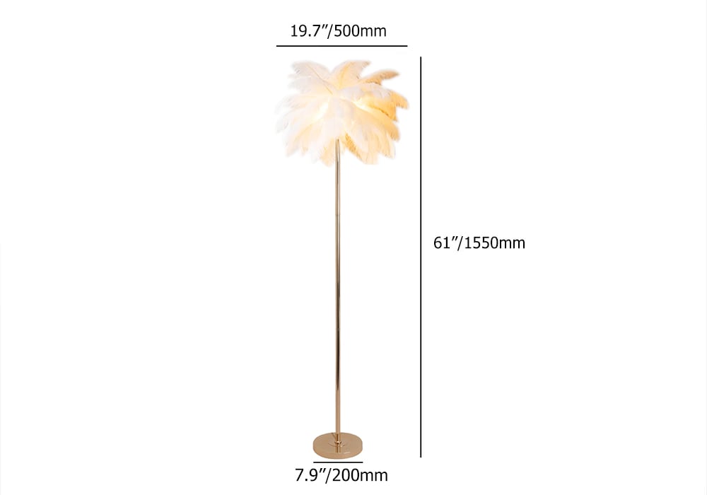 Art Deco Feather Shade Floor Lamp in Rose Gold