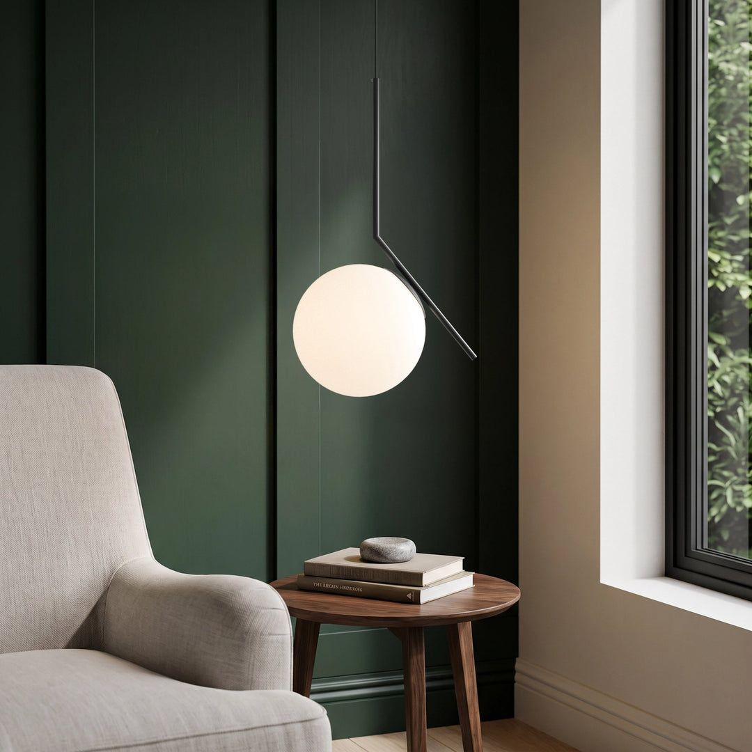 Opal Globe and Ring Pendant Light | Brass or Black
