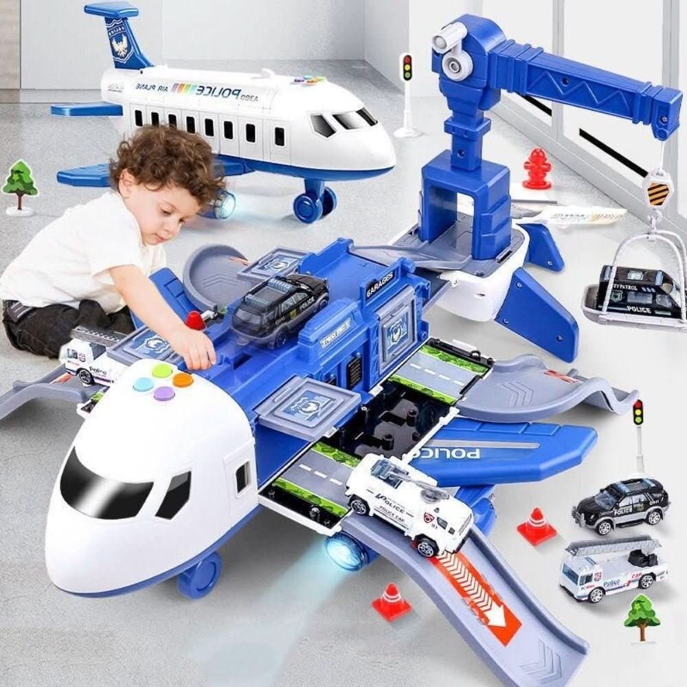 Cargo airplane toy playset with crane