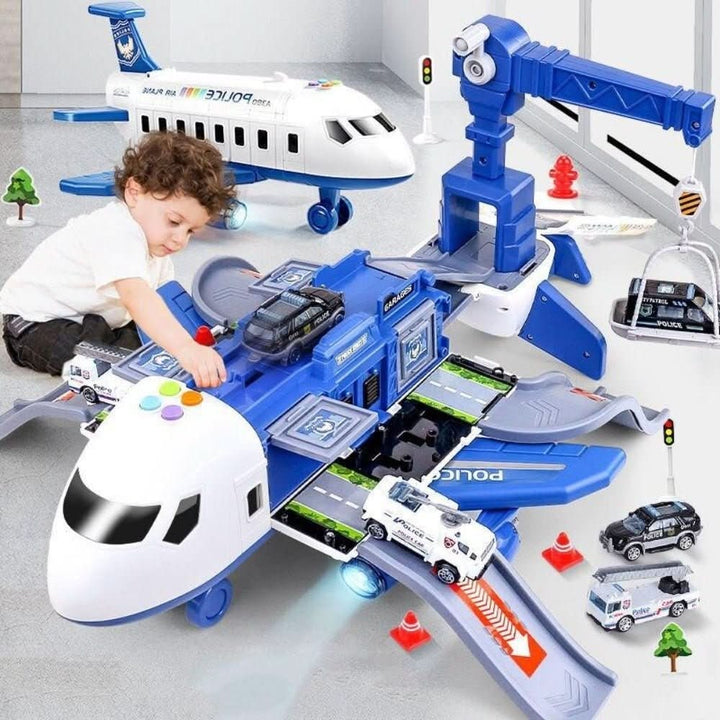 Cargo airplane toy playset with crane