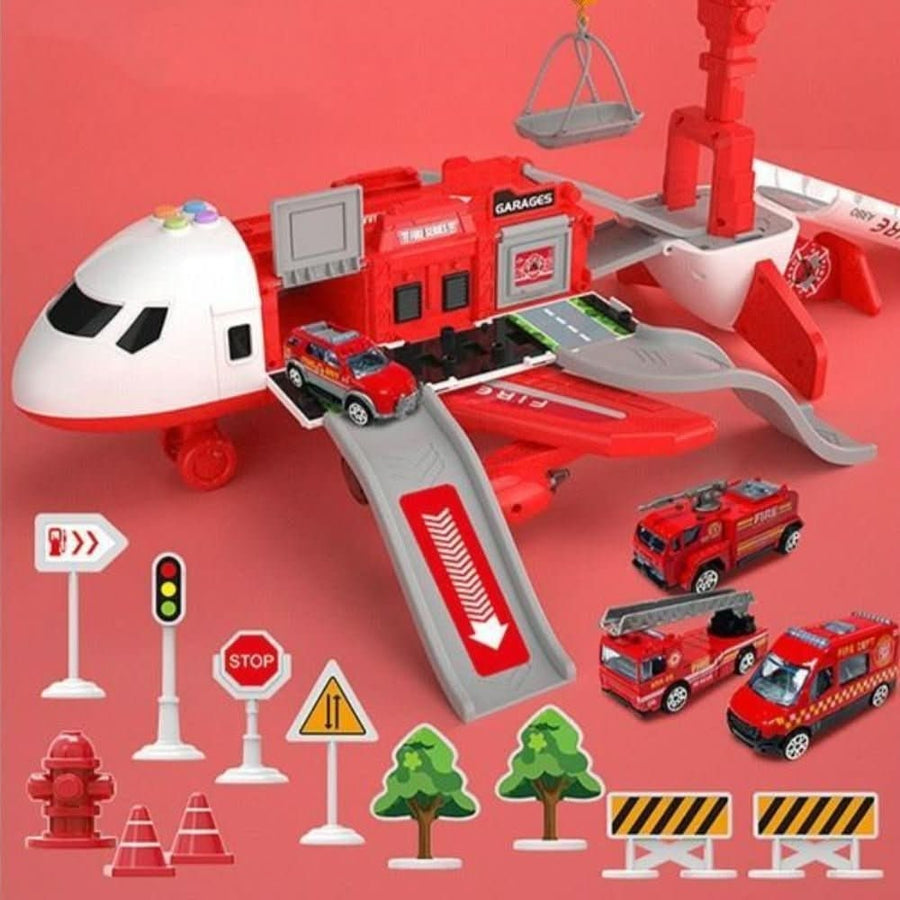 Cargo airplane toy playset with crane