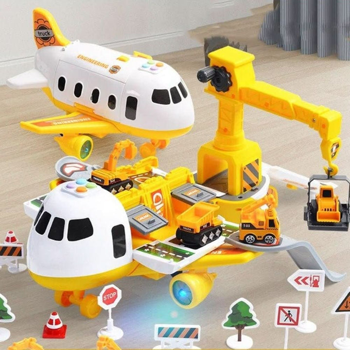 Cargo airplane toy playset with crane