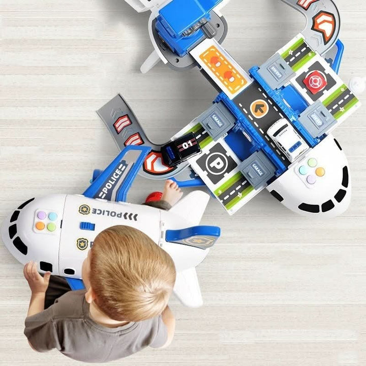 Cargo airplane toy playset with crane