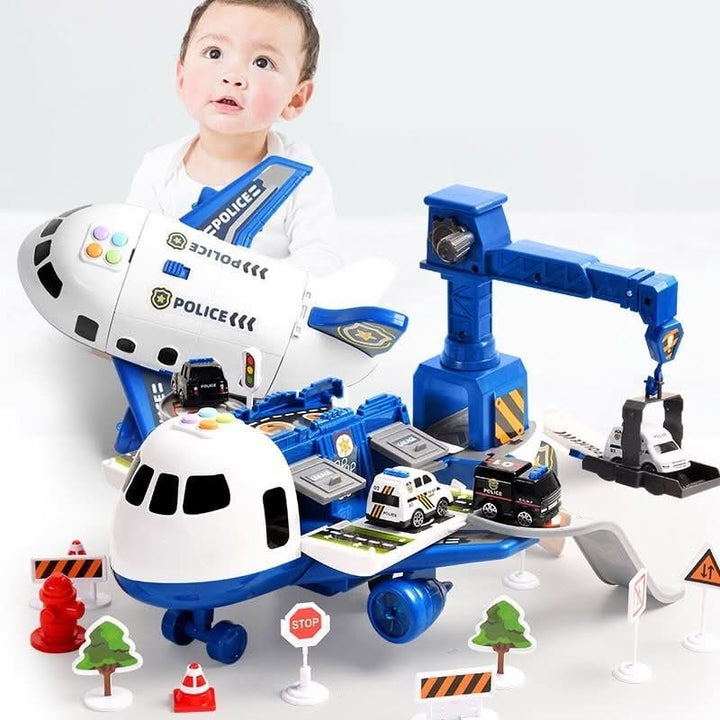 Cargo airplane toy playset with crane