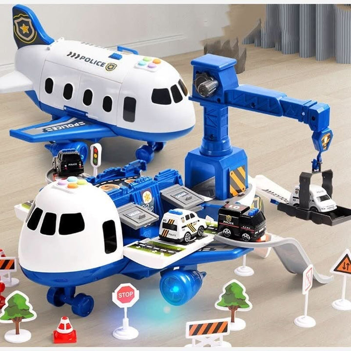 Cargo airplane toy playset with crane
