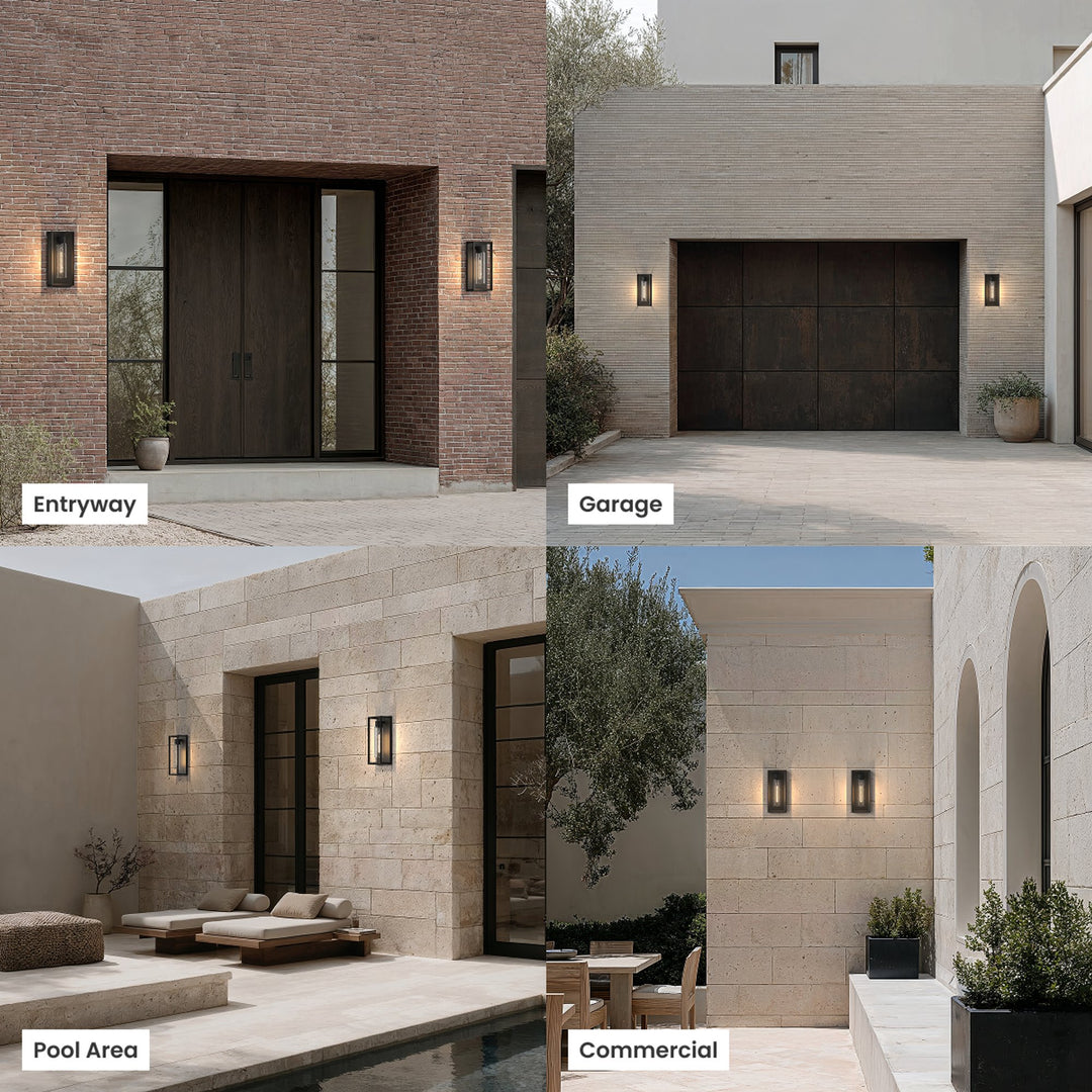 Textured Glass Outdoor Wall Light | Black Steel