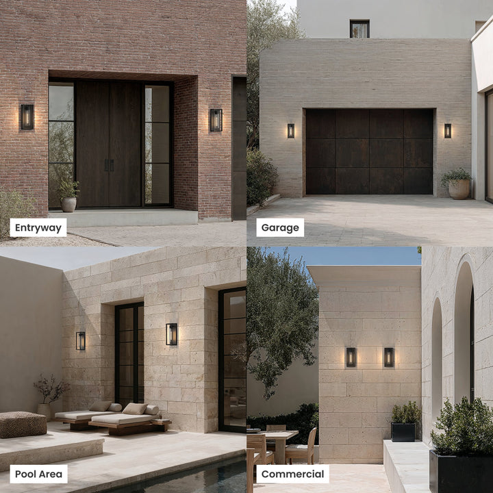 Textured Glass Outdoor Wall Light | Black Steel