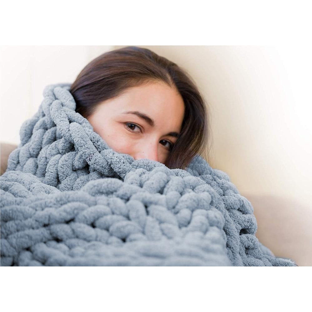 Chunky knit chenille throw blanket