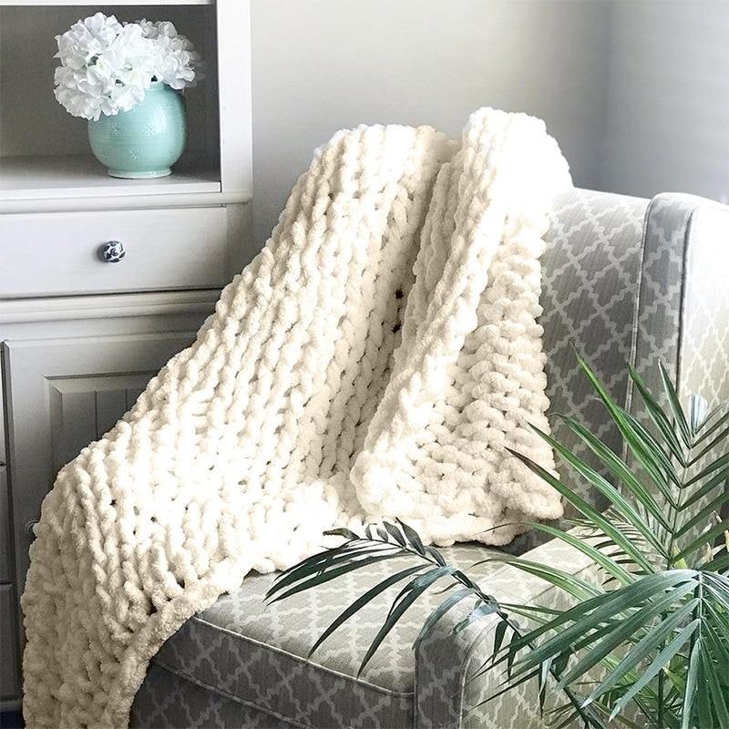 Chunky knit chenille throw blanket