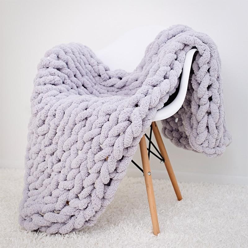Chunky knit chenille throw blanket