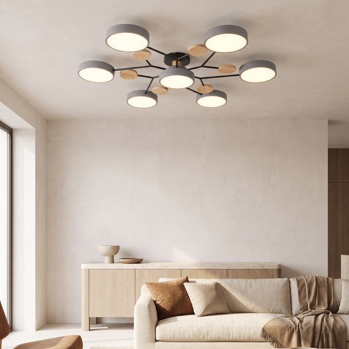 Contemporary Scandinavian Round Molecule Branch Design LED Semi-Flush Mount Ceiling Light For Living Room