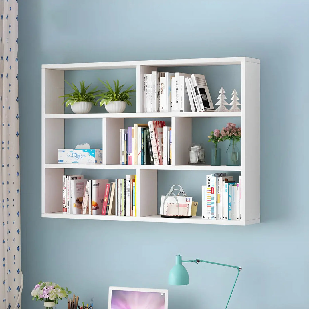 Wall Mounted Wooden Bookshelf | Natural or White, Two Designs