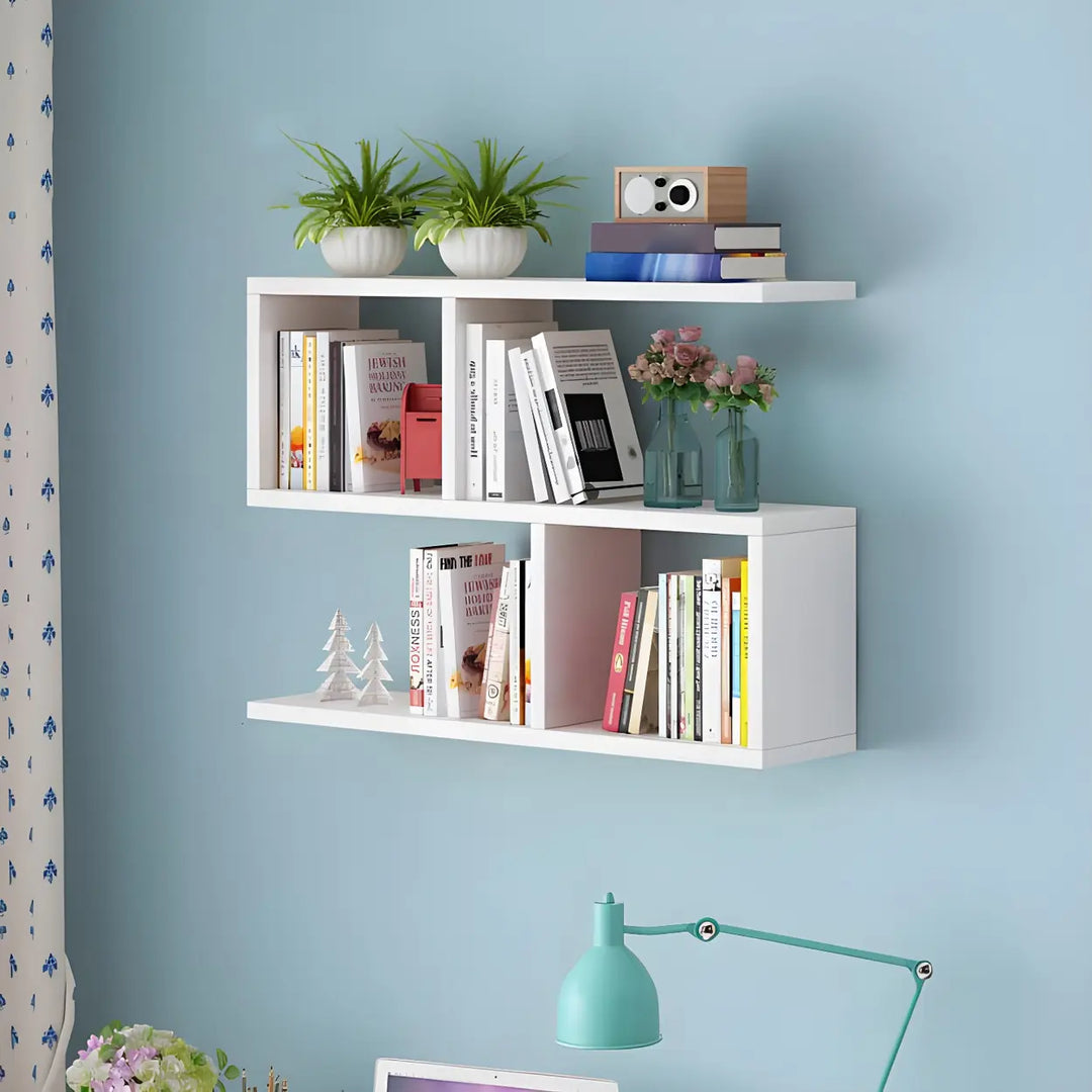 Wall Mounted Wooden Bookshelf | Natural or White, Two Designs