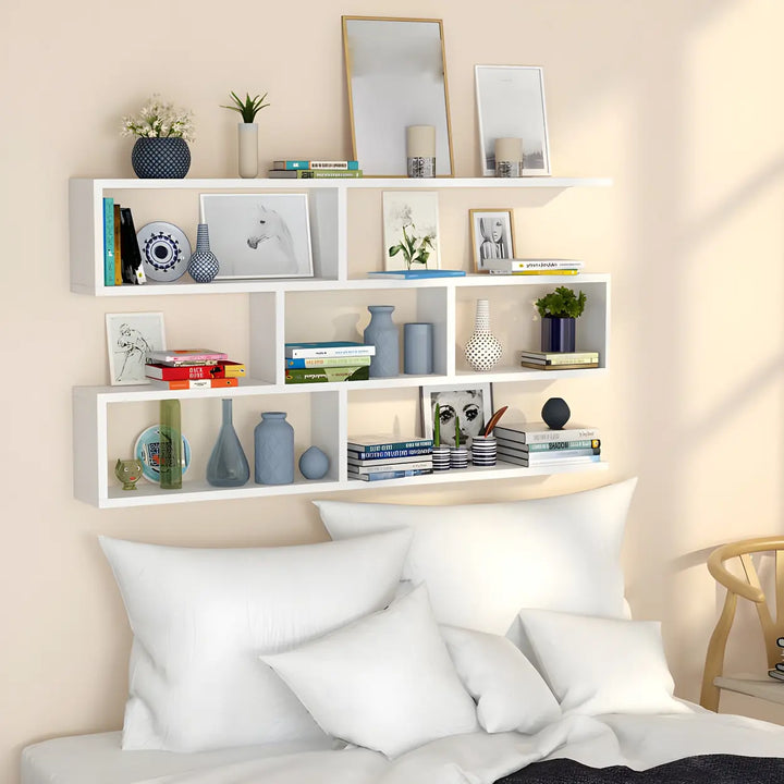 Wall Mounted Wooden Bookshelf | Natural or White, Two Designs