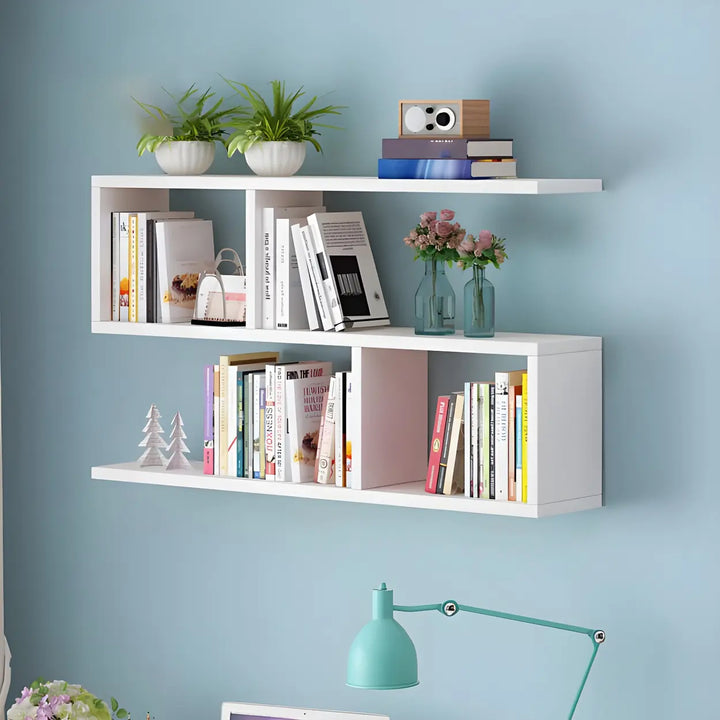 Wall Mounted Wooden Bookshelf | Natural or White, Two Designs