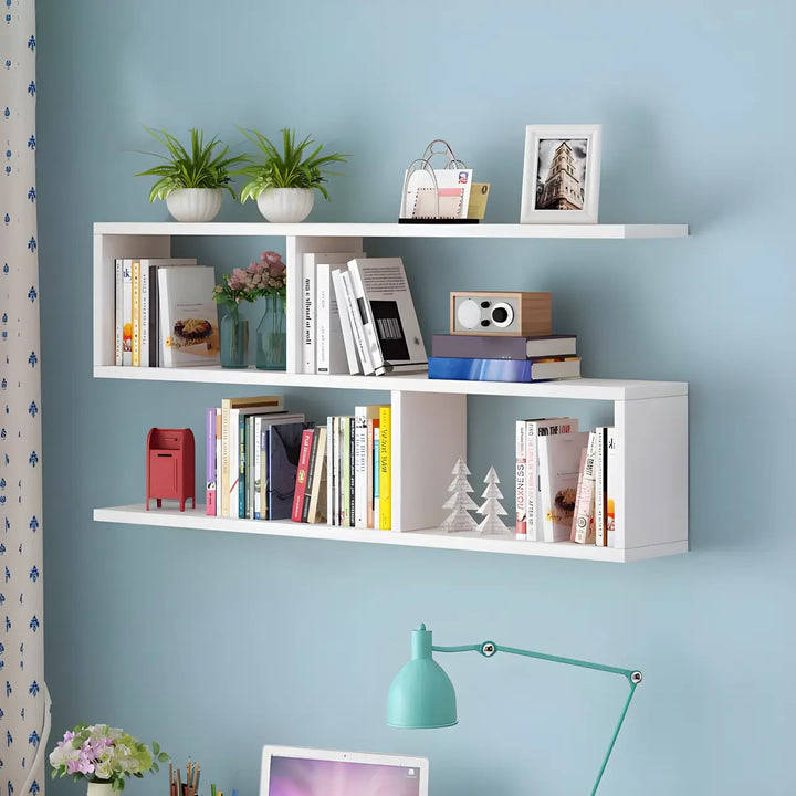 Wall Mounted Wooden Bookshelf | Natural or White, Two Designs