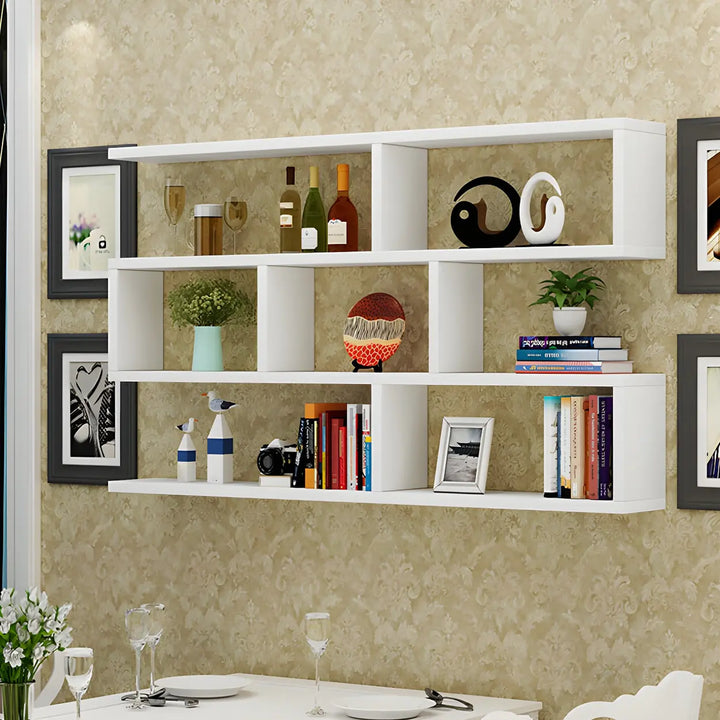 Wall Mounted Wooden Bookshelf | Natural or White, Two Designs