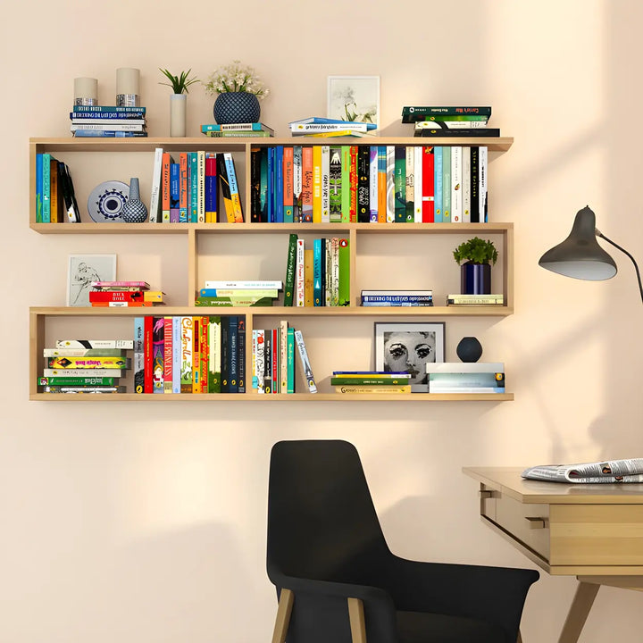 Wall Mounted Wooden Bookshelf | Natural or White, Two Designs